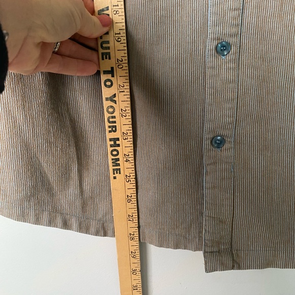 Kavu Shirt Adult Medium Gray Striped Short Sleeve Button Up - Picture 7 of 8